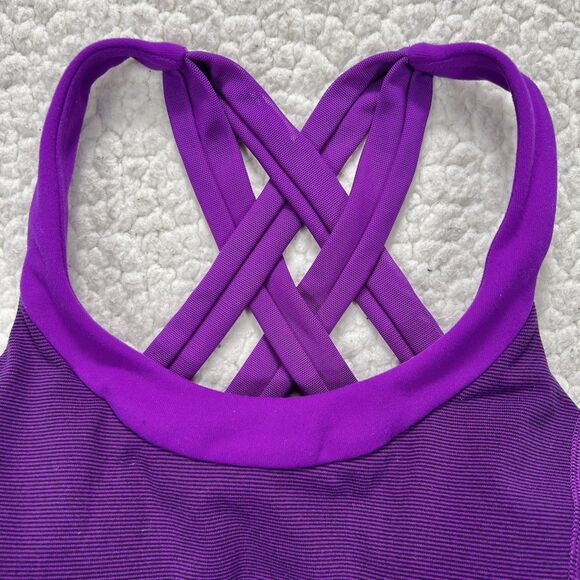 Lululemon Power Y Tank Top Sz 6 Purple Stripe Criss Cross Back Built In Bra Yoga - Picture 2 of 11